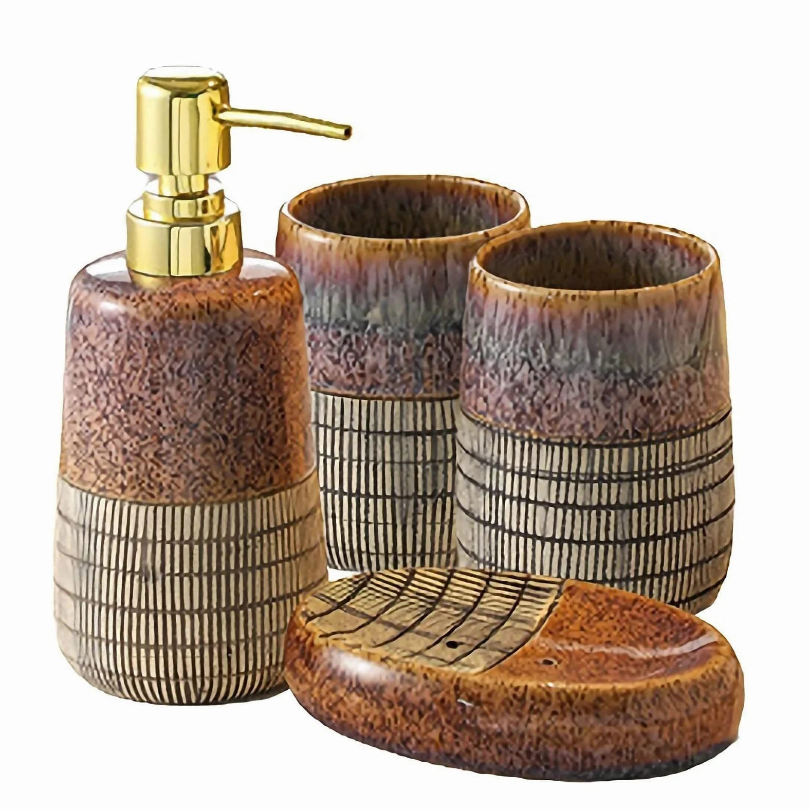 Bathroom Sets El Juego de Accesorios Incluye dispensador jabón, Plato for, Vaso y Soporte for cepillos Dientes (4 Piezas) Coastal Decor