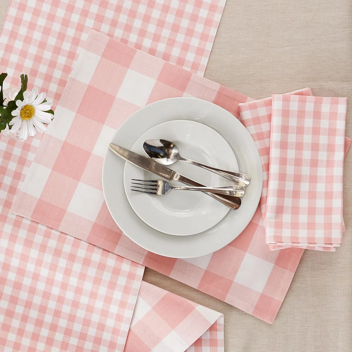 DII Gingham Check, rosa, servilleta