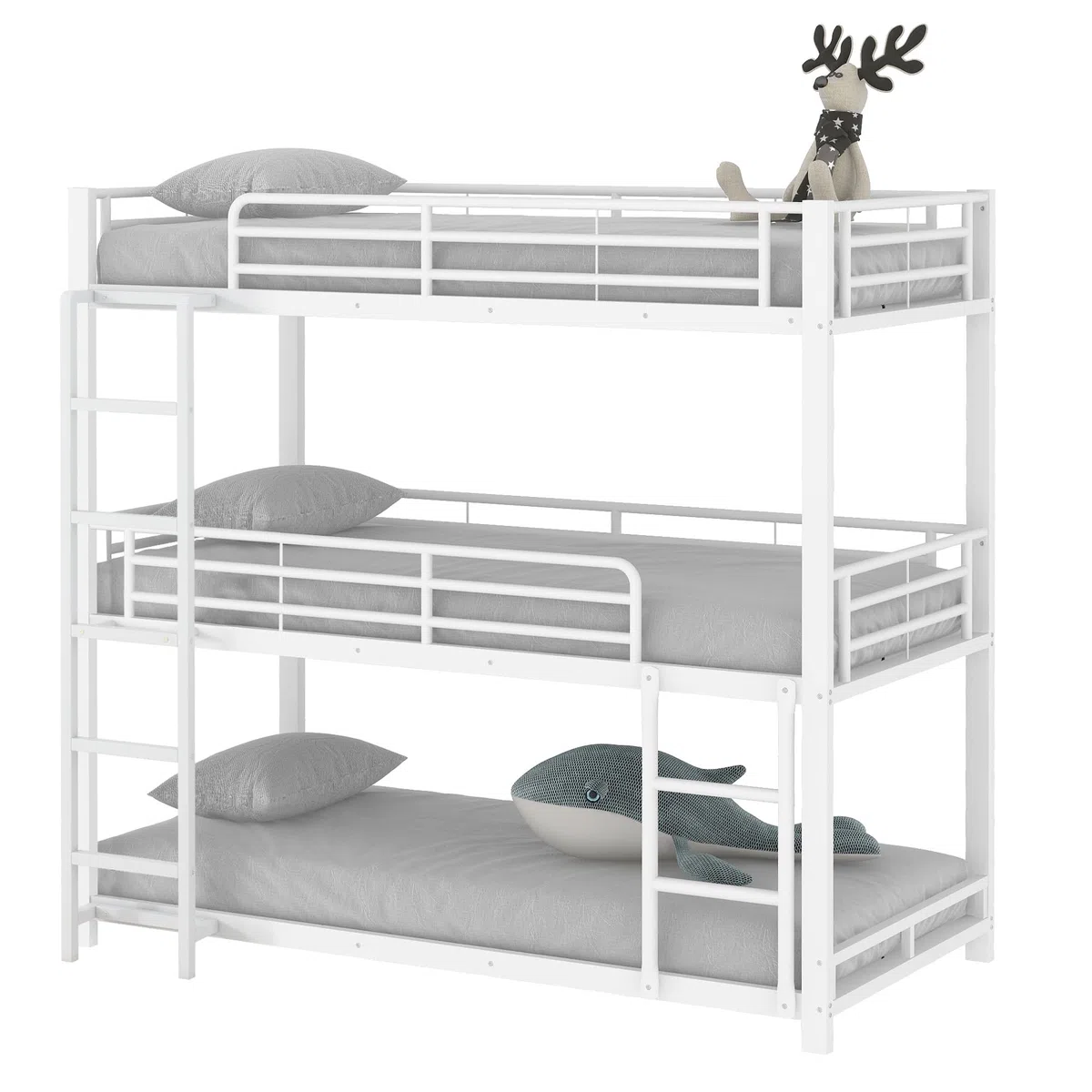 Lcoho Cama de metal, litera, cama de hierro, litera triple para niños, adolescentes y adultos (blanco)