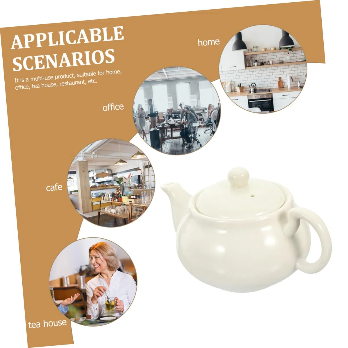PartyKindom Tetera de Cerámica Color Blanco para Té Kung Fu y Jazmín, Portátil y Fácil de Agarrar, Diseño Simple y Elegante para Camping y Hotel