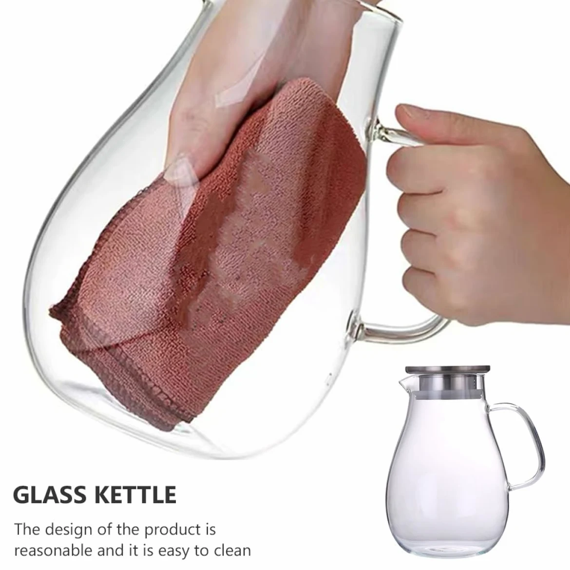 SHINEOFI Jarra de Agua de Vidrio de 2000 Ml Tapa Antigoteo Hervidor de Bebidas Multiusos Hogar Botella Práctica para Jugo y Agua Fría