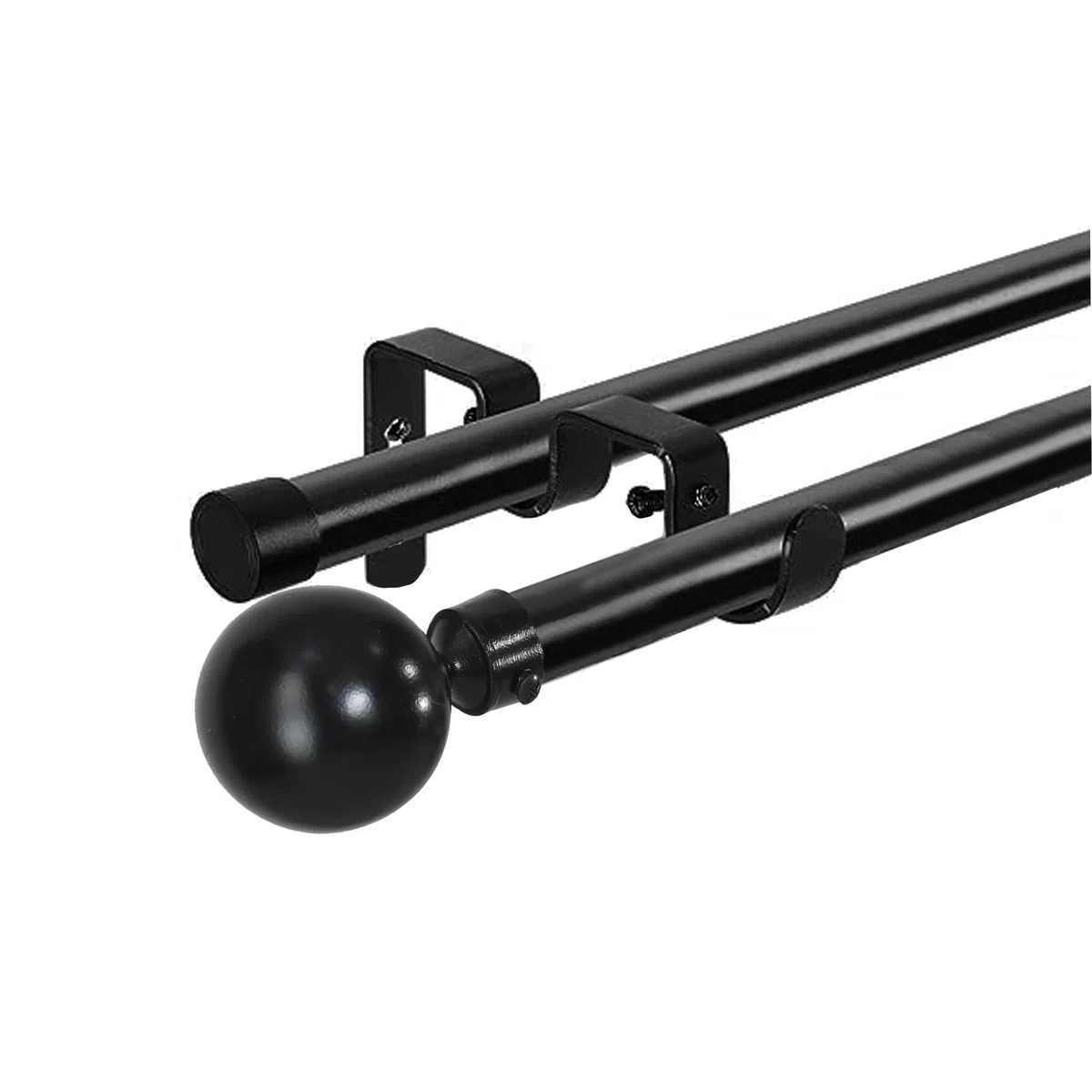 HOMEYA - Barras de Cortina Doble 70-120 cm, Barra de Cortina Extensible 16-19mm, con Terminales Forma Redonda con Soportes, Barra de Cortina de Metal Decorativa Ajustable para Sala de Estar/Negro