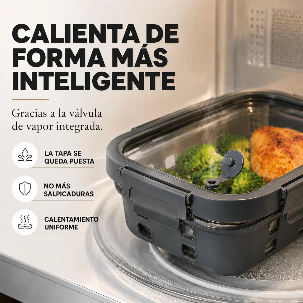Fiambreras de Cristal Borosilicato – Set Meal Prep 3x1520 Mililitros, Recipientes Herméticos Apilables, Aptos para Microondas con Válvula de Vapor, Funda Silicona Anti-Impacto
