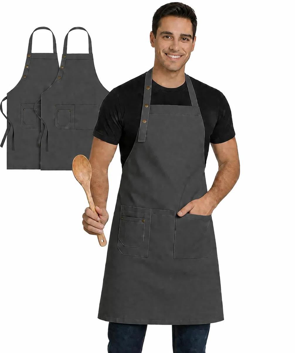 2 Delantal Cocina Hombre Mujer con Bolsillos, Impermeable y Ajustable. Delantal Camarero – Mandil Cocina Hostelería, Restaurante