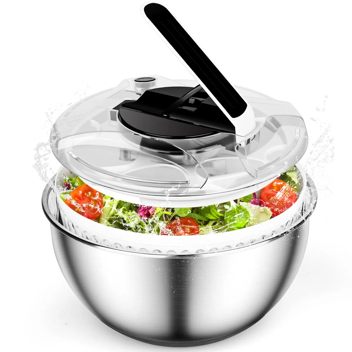 Centrifugador de Ensalada de Acero Inoxidable 4,5L Escurridor Ensalada Escurridor Lechuga Grande Centrifugadora De Verduras con base de Silicona Antideslizante para Lavar Frutas Centrifugar Pastas