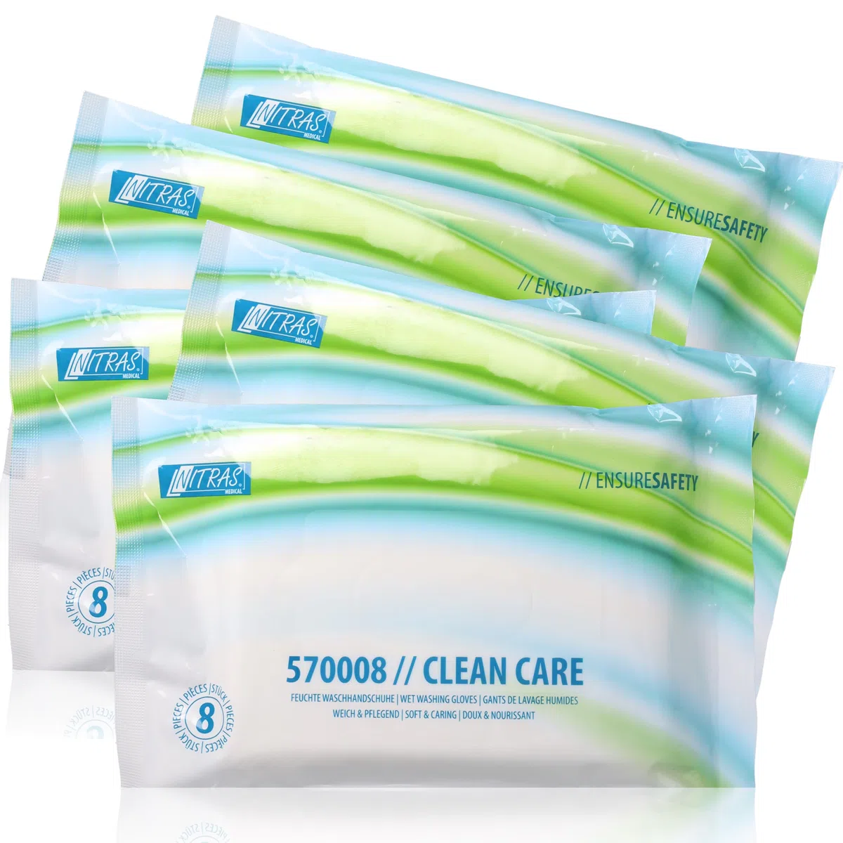 Nitras Clean Care - Manoplas húmedas desechables con aloe vera y manzanilla para cara, cuerpo, manos - 8 paños extra suaves y calentables de 23 x 14 cm (5)