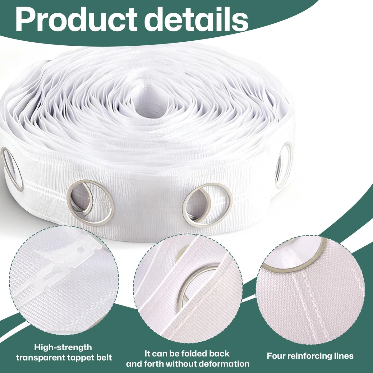 Cinta de cabecera de cortina blanca de 12 m con 96 anillos de ojales (42 mm de diámetro interior) para decoración de cortinas perforadas del hogar