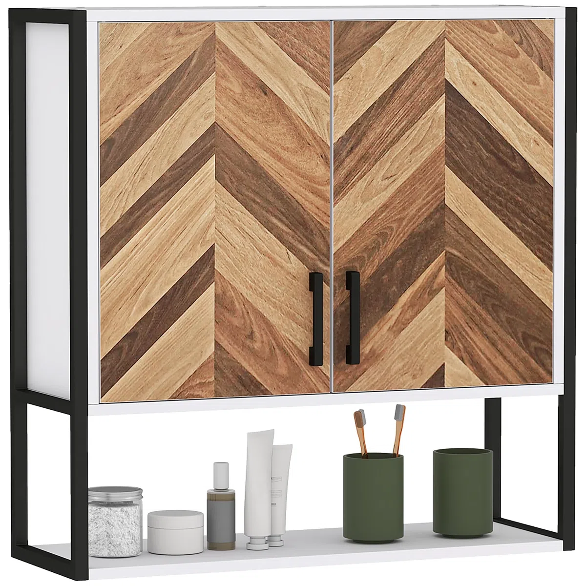 HOMCOM Armario de Pared para Baño Multiusos 59x20x60 cm Multicolor | Mueble de Baño Suspendido, Armario Colgante de Almacenamiento, con 2 Puertas, Estante Ajustable, Estante Abierto