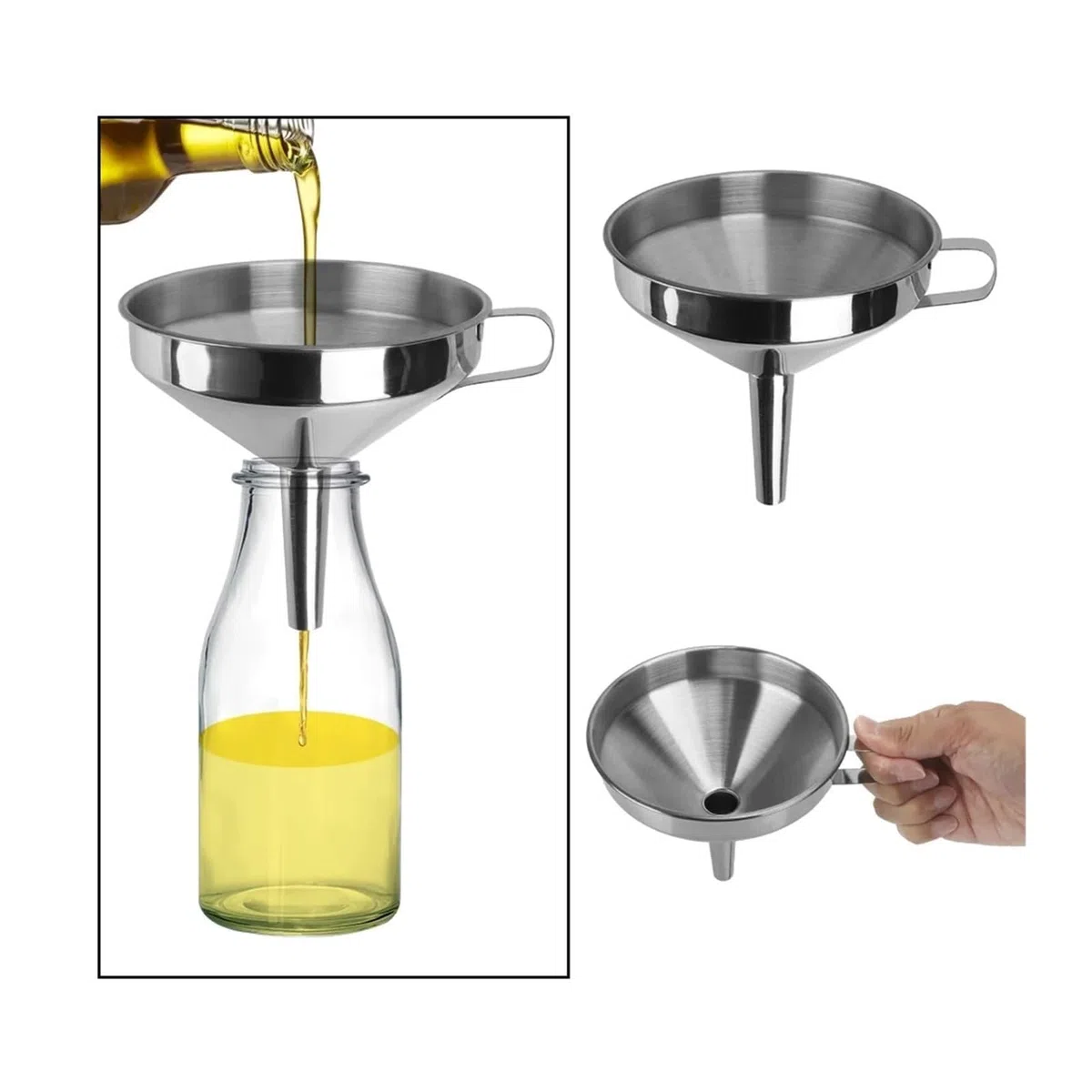 Embudo de Boca Ancha Acero Inoxidable con Filtro Desmontable for enlatar, Cocina, Bar, Vino, Cerveza, Frasco Aceite(L)
