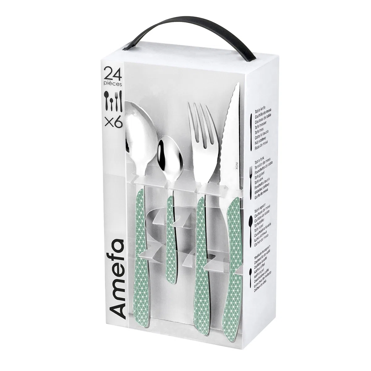 Amefa ECLAT Cubertería de 24 Piezas para 6 Personas, Acero Inoxidable, Vert & Blanc