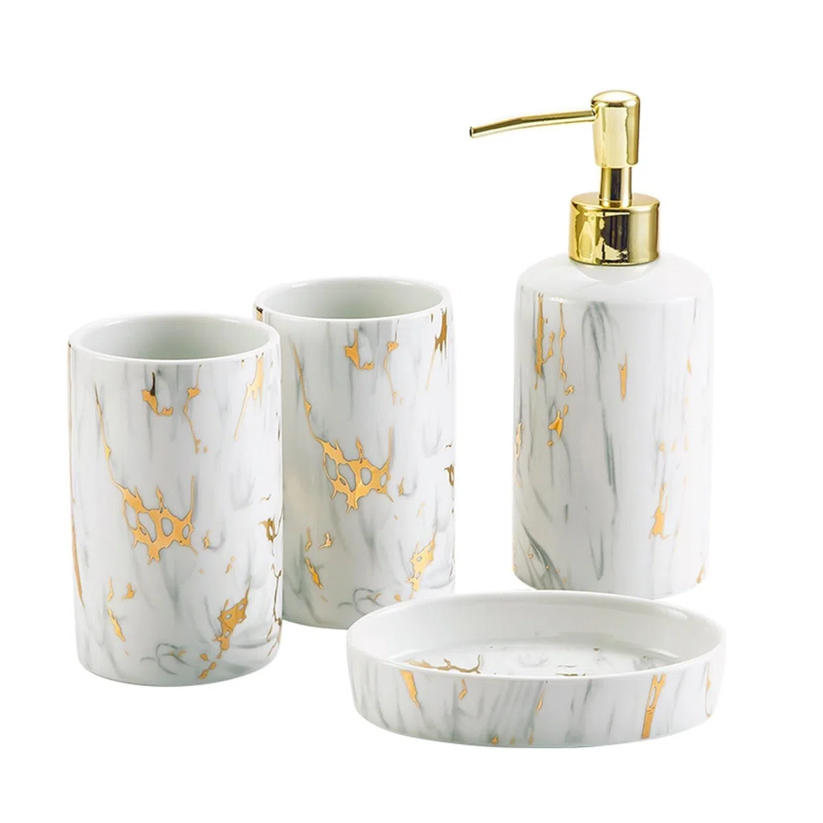 Juegos de Accesorios de Baño Juego de 4 Piezas de dispensador de jabón de cerámica, Vaso for Cepillo de Dientes y Accesorios de baño con Plato Decorativo. Decoración Rústica(Badrum Set)