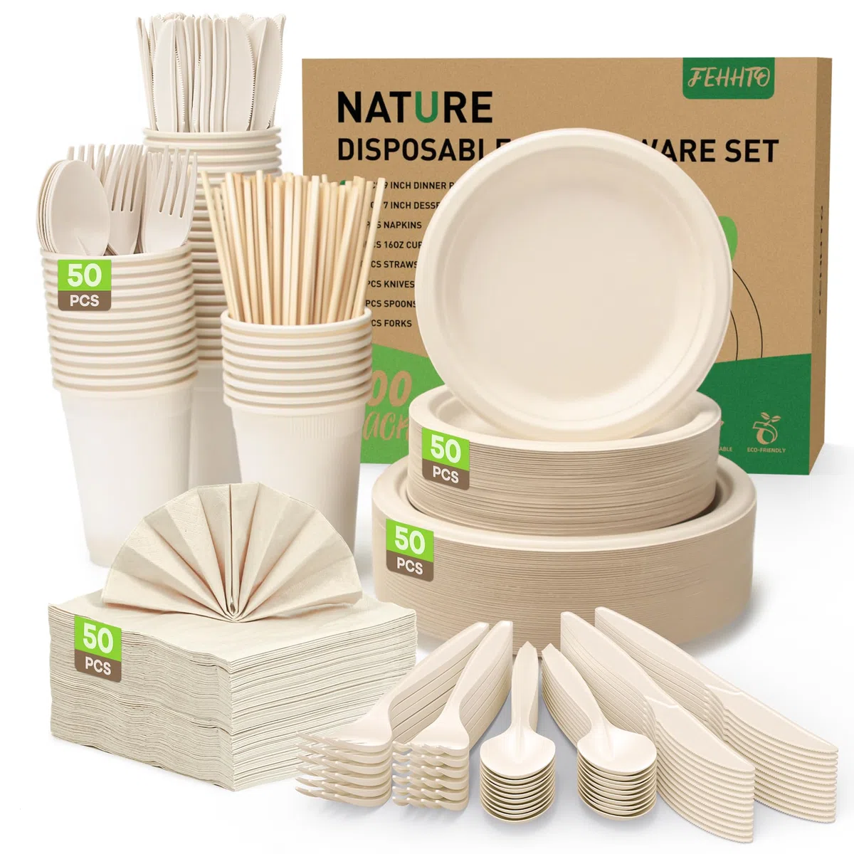 Juego de 400 platos de papel compostables