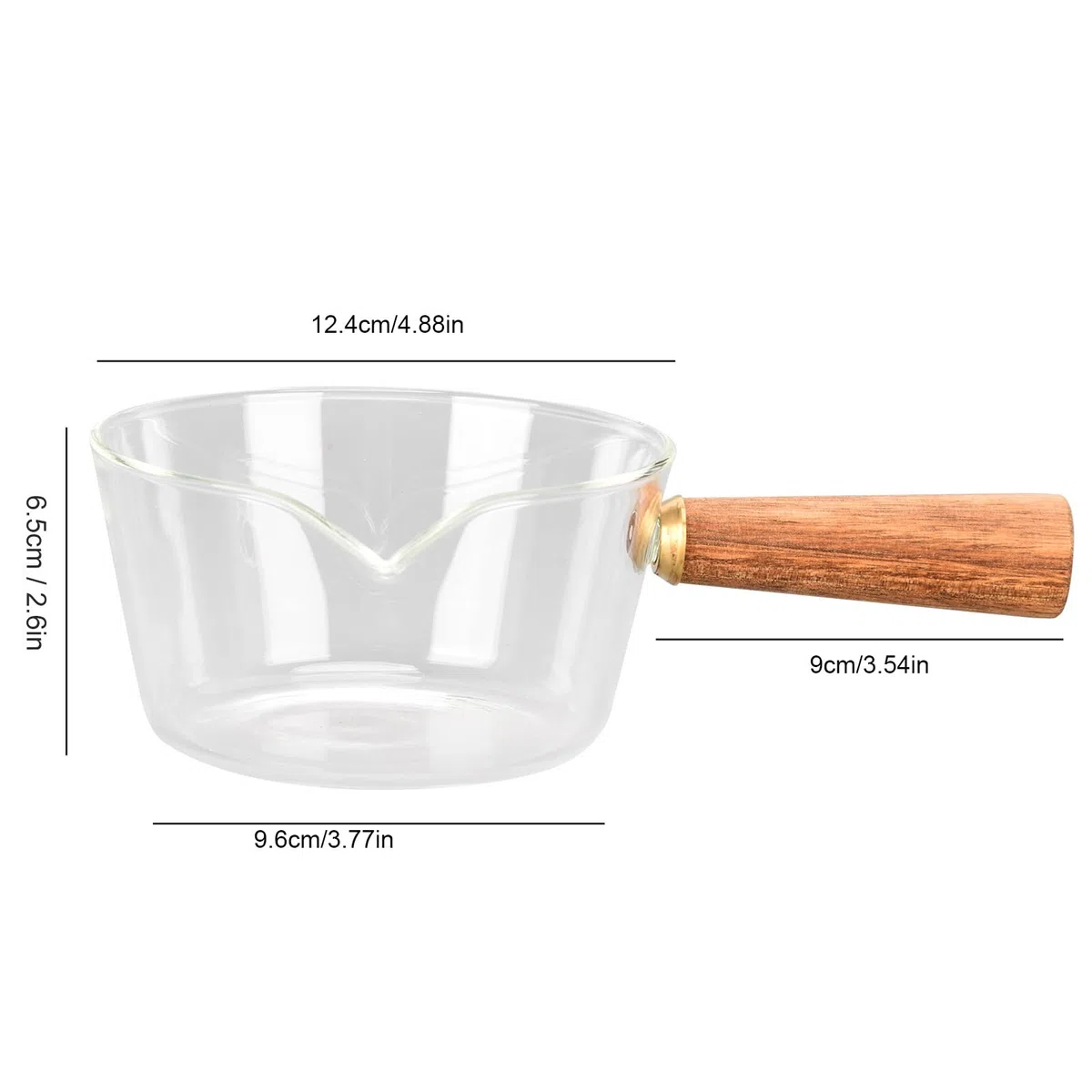 Ejoyous Cacerola para leche de cristal con mango de madera, cacerola, cacerola, cacerola para pasta con pico en V, cacerola para leche, sopa, pasta, huevos, arroz (400 ml)