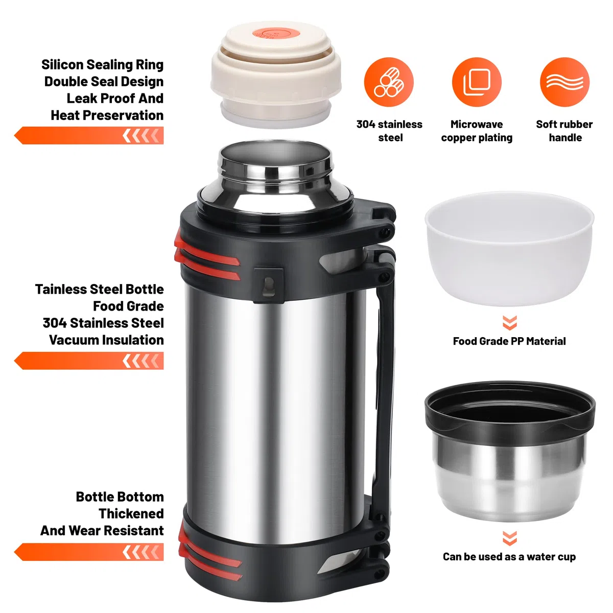 Termos de café grandes 3L, termo de acero inoxidable para viajes
