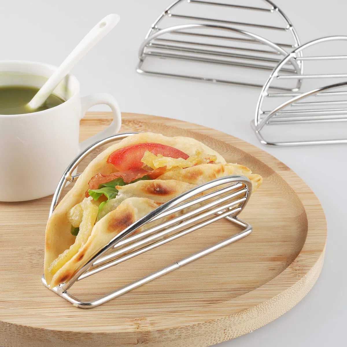 Soporte para tacos de acero inoxidable, bandeja para tacos, juego de cocina para tortillas, burritos, fiestas y restaurantes (soportes para tacos)