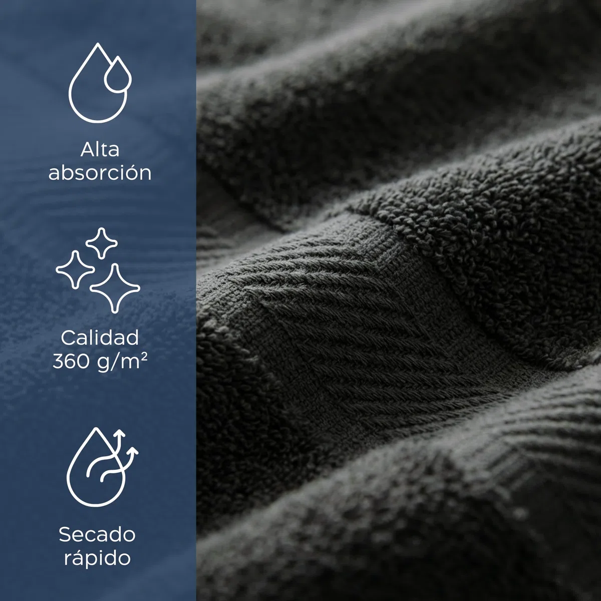 Twinzen Toalla de Baño Grande 100x200 cm – Toalla XXL de Algodón 100%, Absorbente y Suave, con Cinta para Colgar, Certificada Oeko-Tex, Antracita