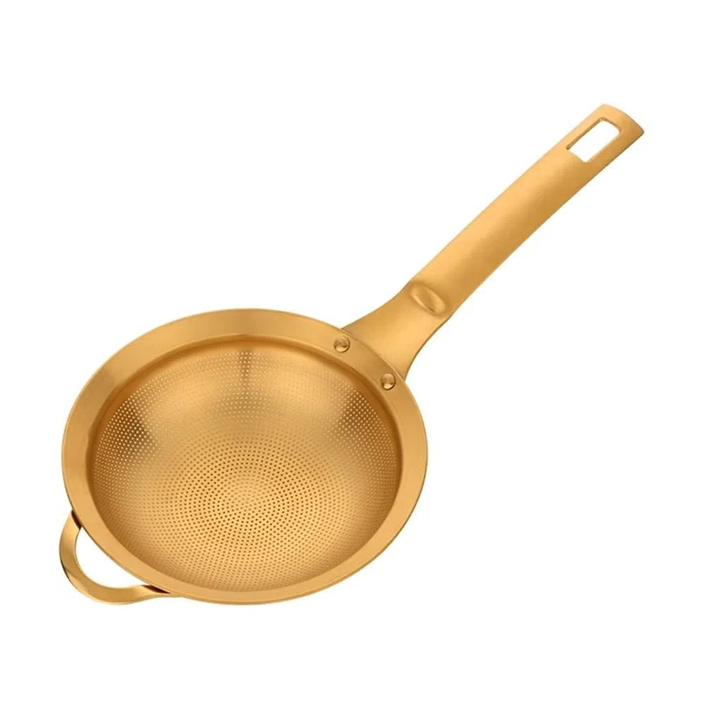 Tamiz de Malla Fina for harina de repostería y azúcar Glas. Tamiz de Cocina de Acero Inoxidable con Mango ergonómico for Pasteles, Bollos y Pasta.(Gold-2pcs)