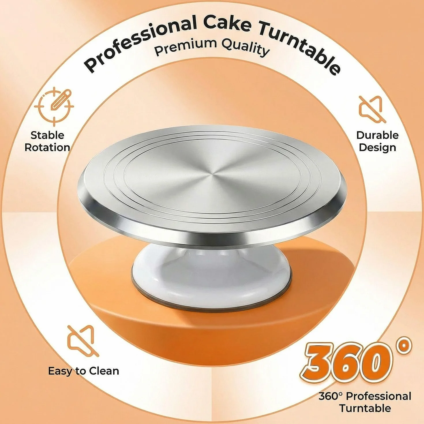Plato Giratorio para Tartas de Aluminio - Base Giratoria para Decoración Profesional con Set de 144 Accesorios de Repostería Incluye Espátula y Boquillas, Gran Regalo para Mujeres
