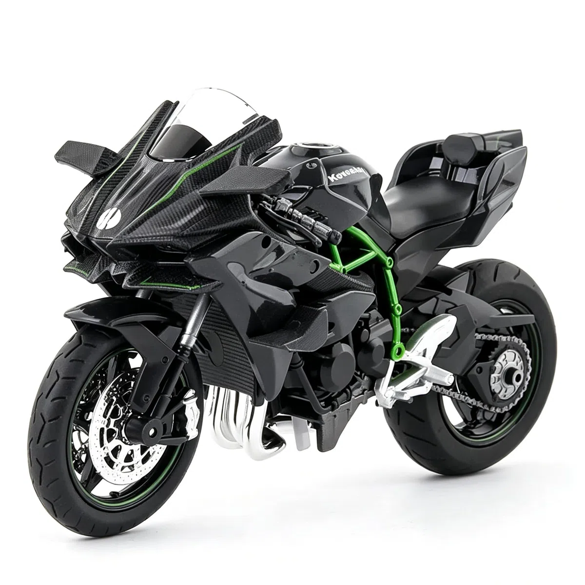 TGRCM-CZ Compatible con Modelo de Motocicleta Kawasaki Ninja H2R 1:12, Suspensión y Rodillo Libre, Coche de Juguete, Colección de Motocicleta, Regalo Negro