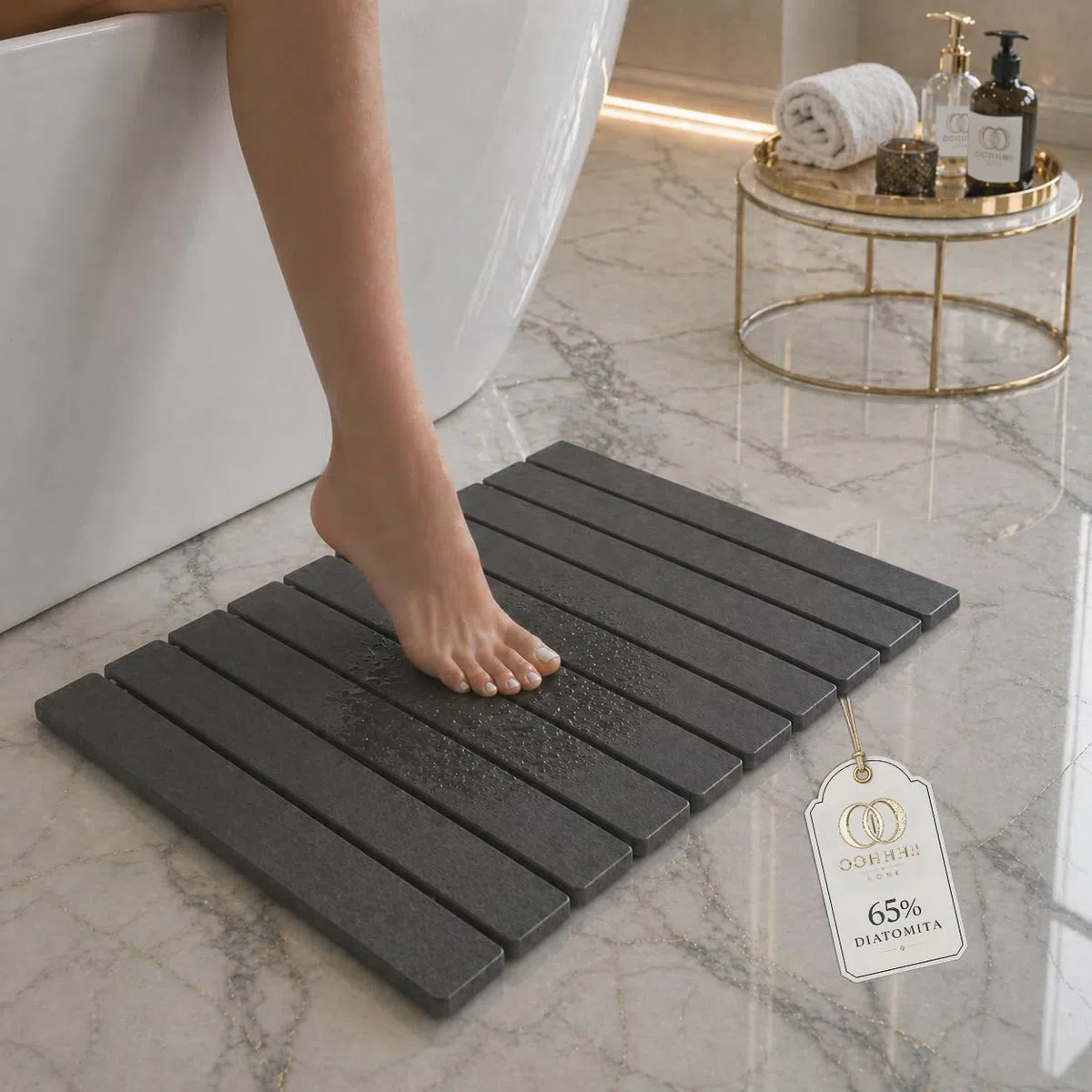 Alfombra Diatomita Baño Plegable 60x39 cm, Alfombrilla de Baño de Piedra Diatomita Secado Rápido, Antideslizante, Cortable, Base Absorbente para Ducha, Cocina, Escurreplatos, Plantas y Piscina