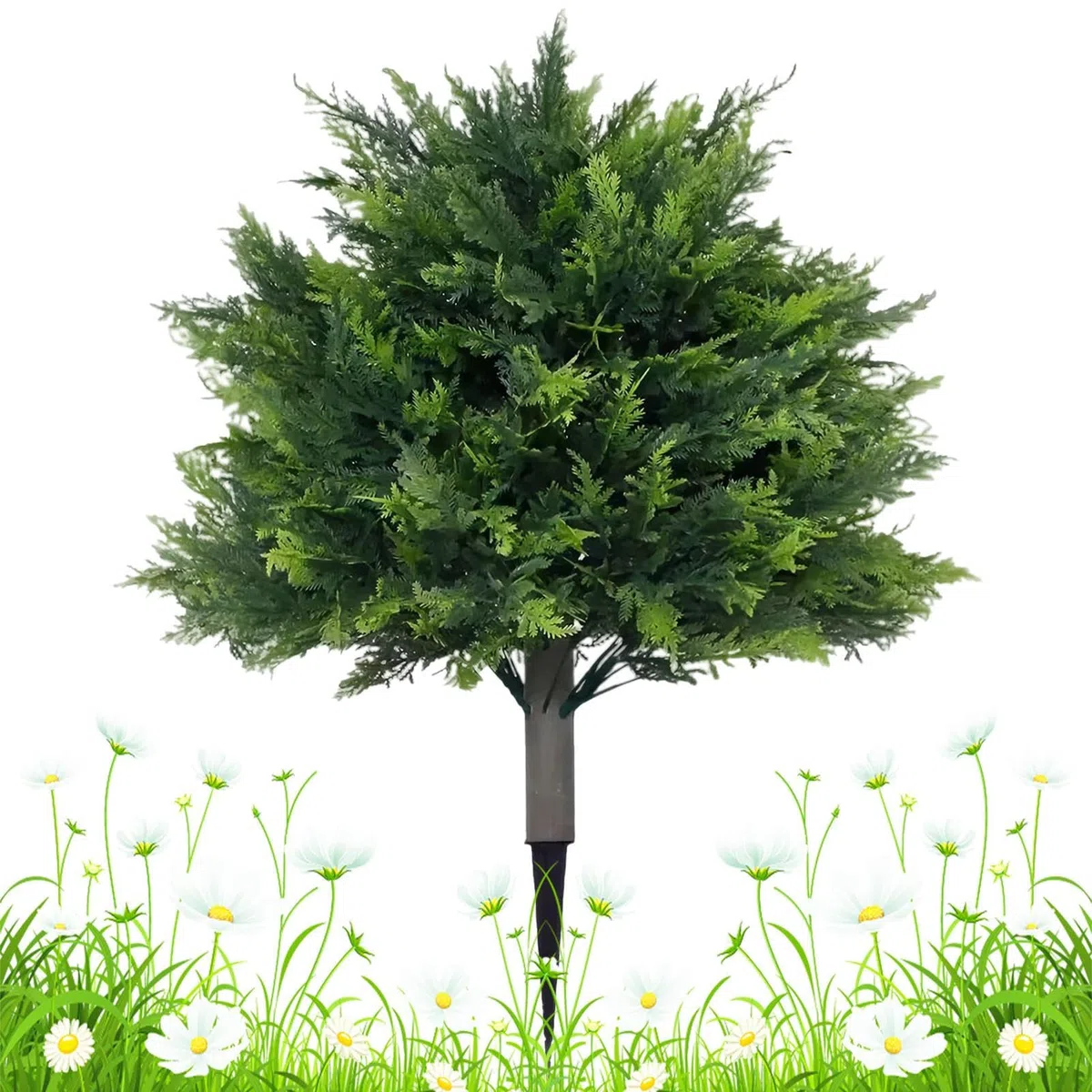 Árboles topiarios de cedro artificiales para exteriores, plantas de ciprés realistas para interiores, árbol de hoja perenne resistente a la intemperie de 2 pies con estaca de tierra para patio, jardín