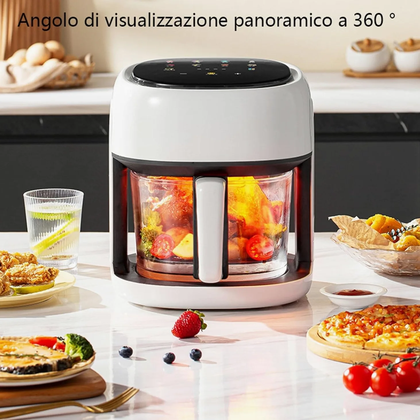 Freidora de aire de gran capacidad para el hogar de 4,5 l, freidora de aire biliar interna de vidrio visible, freidora eléctrica multifuncional, potencia de 1350 W, control de temperatura y canasta