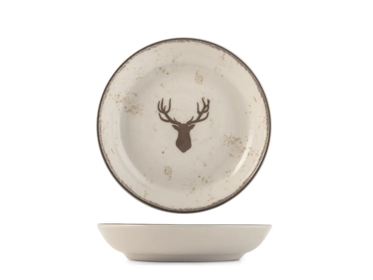 H&H Juego de Mesa Navidad 12 Piezas Wild Mocha en Gres - Platos Planos, Sopas y Postres con Diseño Tradicional y Acogedor, Ideal para Celebraciones Invernales y Festividades