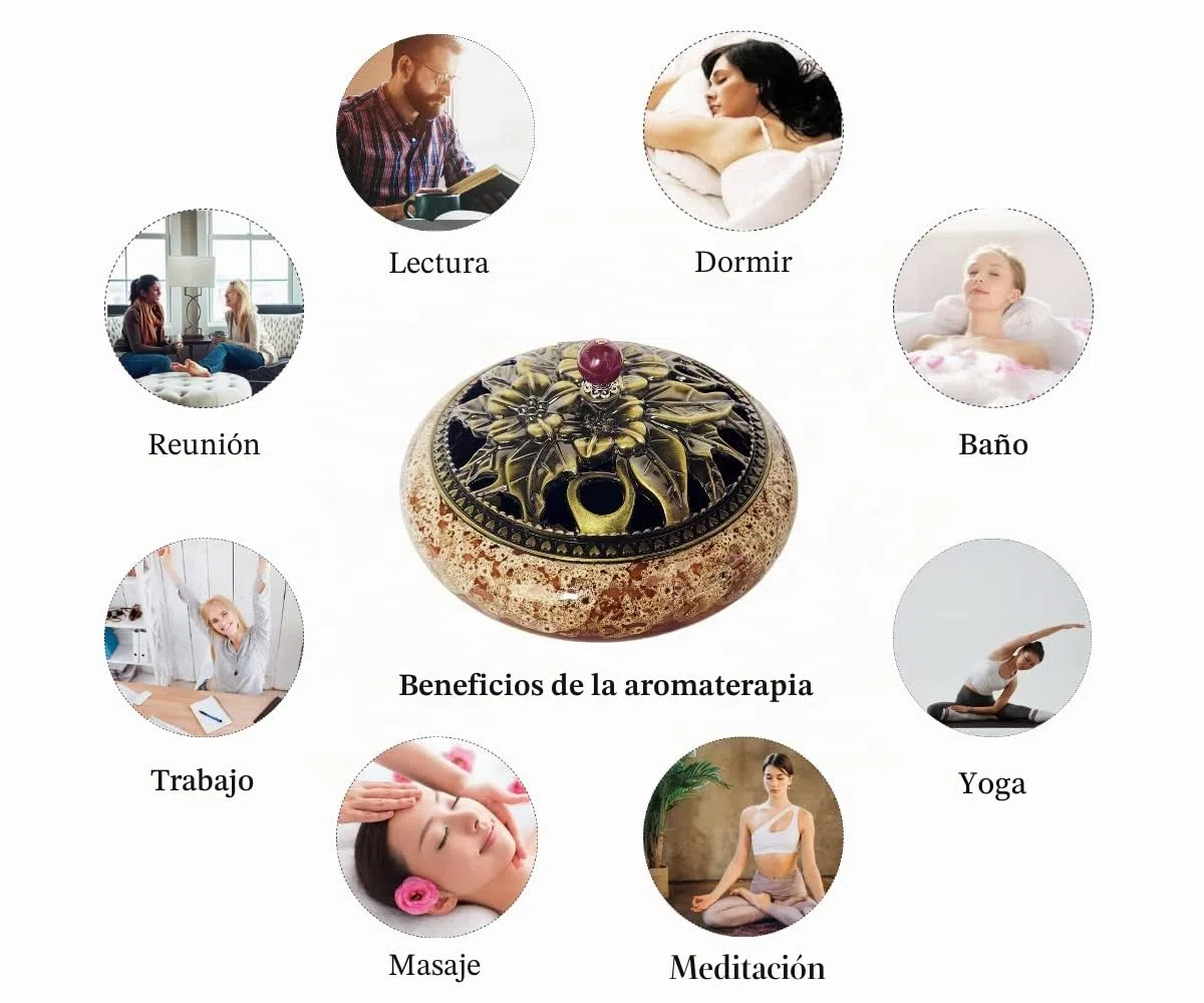 Quemador de Incienso de Cerámica, Soporte para Incienso con Soportes de Loto de Latón y Metálico Tapa para Meditación Yoga Encimeras Decoración del Hogar, Blanco