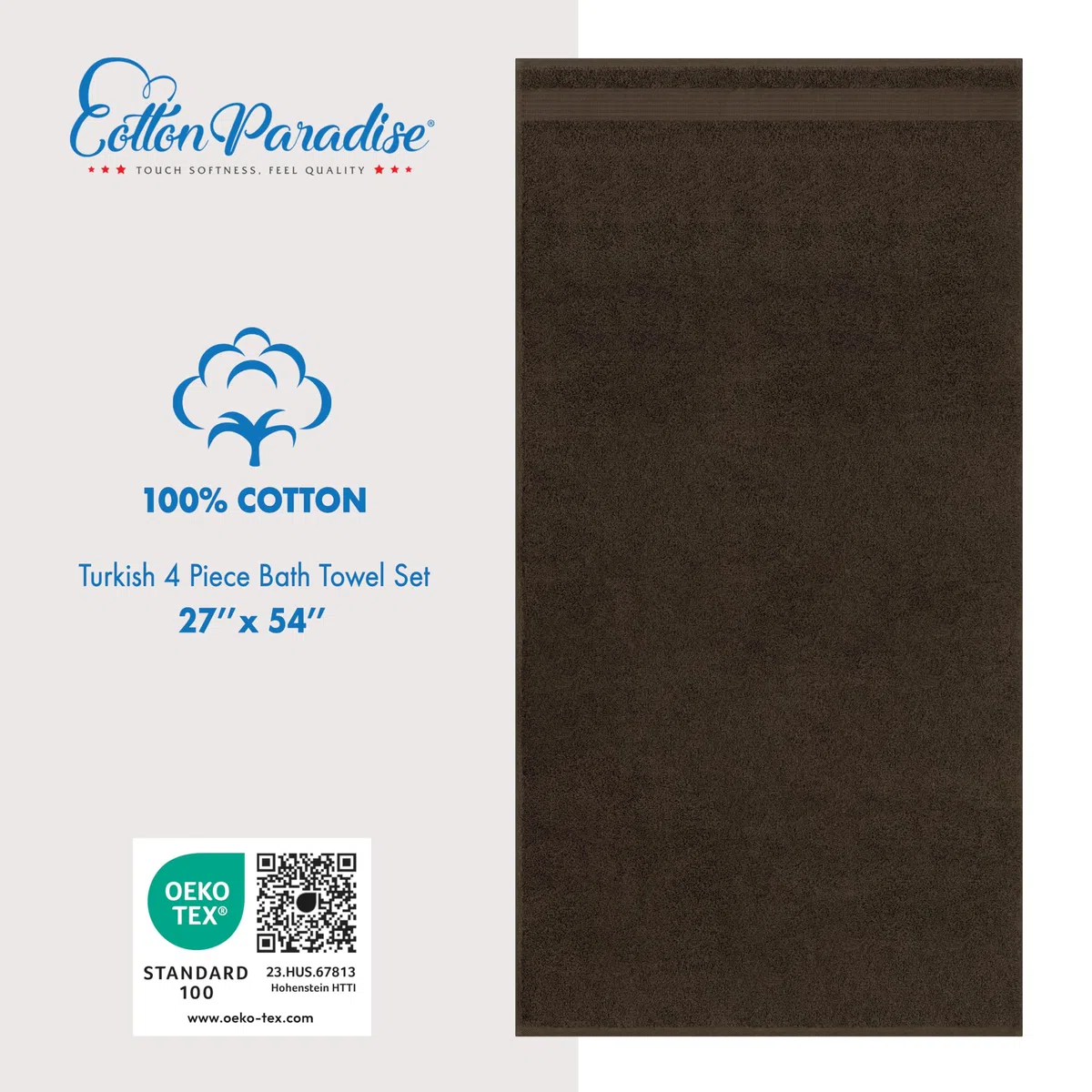 Cotton Paradise Juego de Toallas de baño turcas de 100% algodón, 4 Piezas, Toallas de baño de Felpa Suave, Juego de baño Color marrón