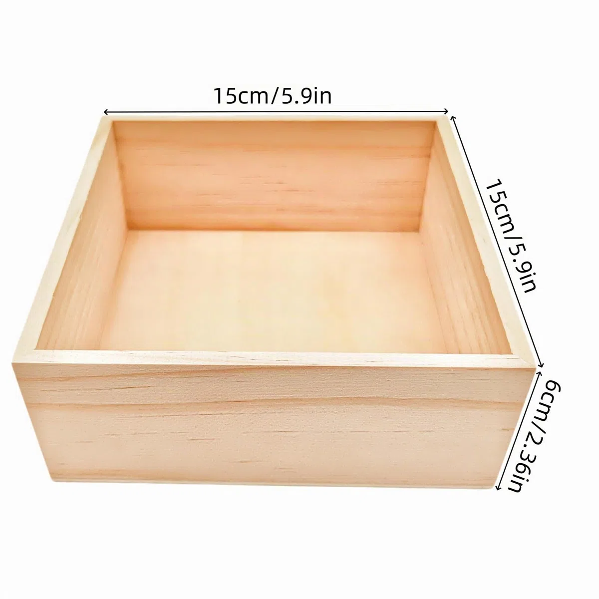 Anktily Paquete de 4 Cajas Organizadoras de Almacenamiento de Artesanía de Madera Sin Terminar, Caja de Madera Cuadrada Pequeña de 15x15x6cm, Caja Contenedor de Madera Natural Rústica para Decoración