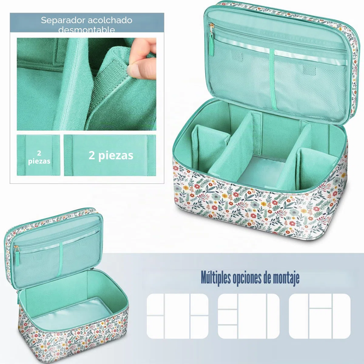 FINPAC Bolsa para Kit de Costura, Doble Capa Organizador de Accesorios de Costura, Costurero Grande para hilo, agujas, tijeras y otras herramientas de costura (Solo Bolsa) (Primavera)