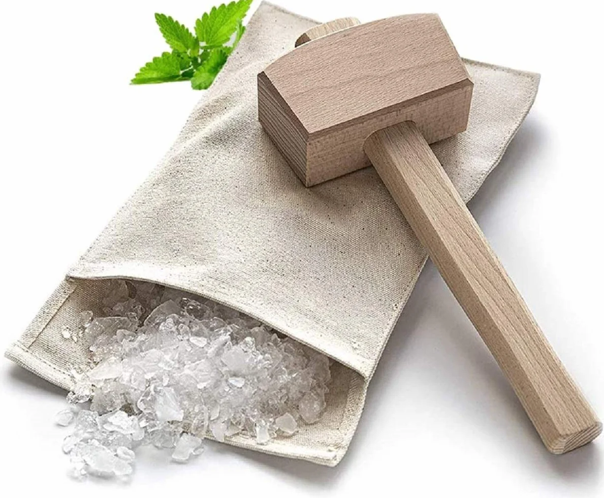 Lewis Bag and Manueller Eisbrecherhammer,Wiederverwendbarer Crushed Ice Bag aus Baumwolle mit Holzzubehör Bar Kitchen Accessory Kit für Crushes Ice Dried Ice. (2 pcs)