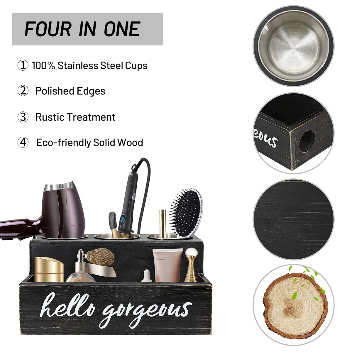 UNISTYLE Soporte para secador de pelo o rizador, encimera, herramientas para el cabello y suministros de peinado, organizador plano para encimera de baño para accesorios, maquillaje, almacenamiento de