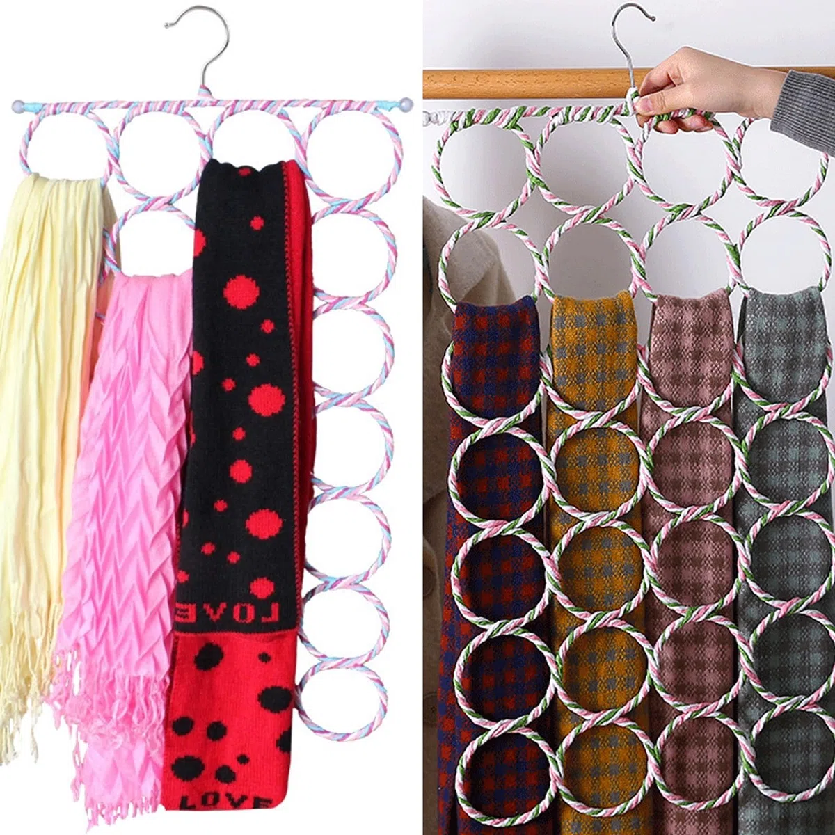 2 pcs Percha para Bufandas, DBAILY Percha Multifunción Bufanda Plegable Soporte de Exhibición para Almacenamiento Organizado de Huecos para Corbatas y Chales en su Armario(28 buche)