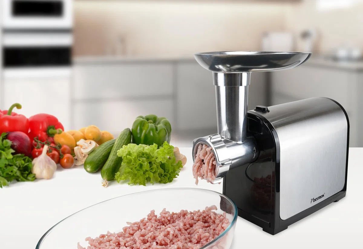 Picadora de Carne, 1300 W Max, 2 Discos de Acero Inoxidable, Molido Medio o Grueso, Para Carne Picada, Salchichas y Kubbe, Piezas Desmontables, AMG300SS