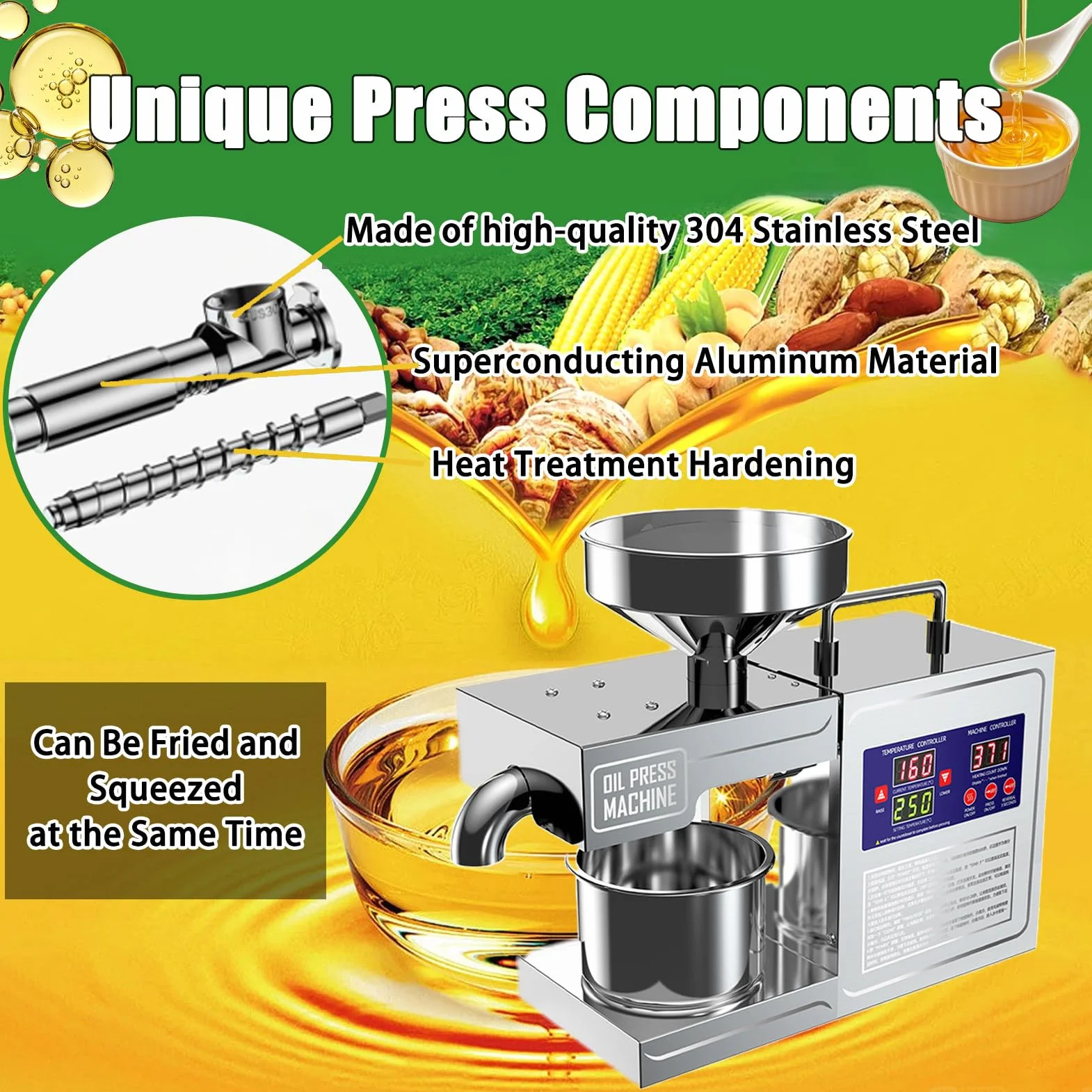 Máquina hidráulica de prensado de aceite, extractor de aceite de acero inoxidable para el hogar, exprimir aceite de maní, semillas de lino, perilla, oliva, semillas de girasol