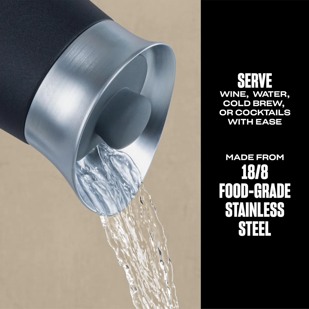 S'well Jarra de acero inoxidable con tapa de silicona, 1,5 L, ónix, recipiente aislado al vacío de triple capa que mantiene las bebidas frías durante más tiempo, sin BPA