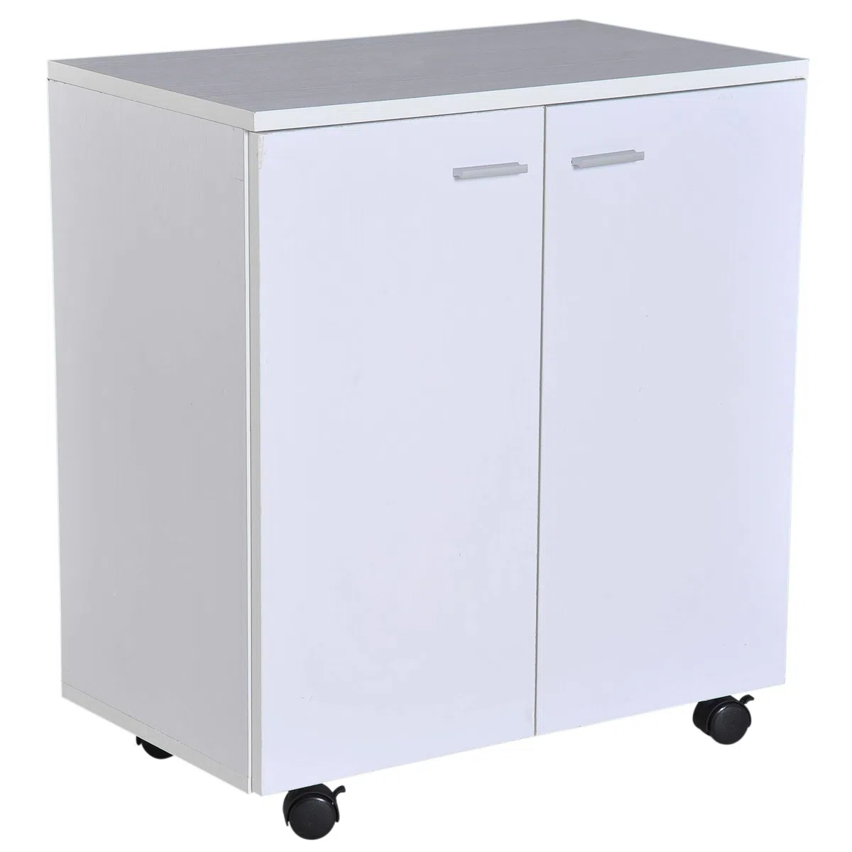 HOMCOM Mesa Armario Movil Mueble TV con Ruedas y 2 Puertas 60x35x65cm | de Madera, Consola Cajonera