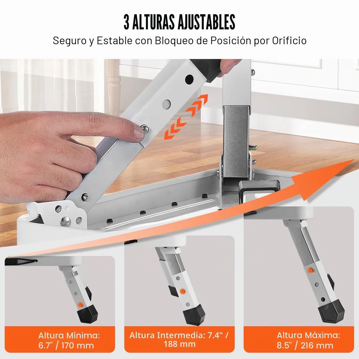 VEVOR Taburete Plegable con 1 Escalón Capacidad de 150 kg Taburete de Acero de 3 Alturas Ajustables Taburete Portátil Antideslizante para Niños Pequeños, Adultos, Oficina, Autocaravanas, Baños, Hogar