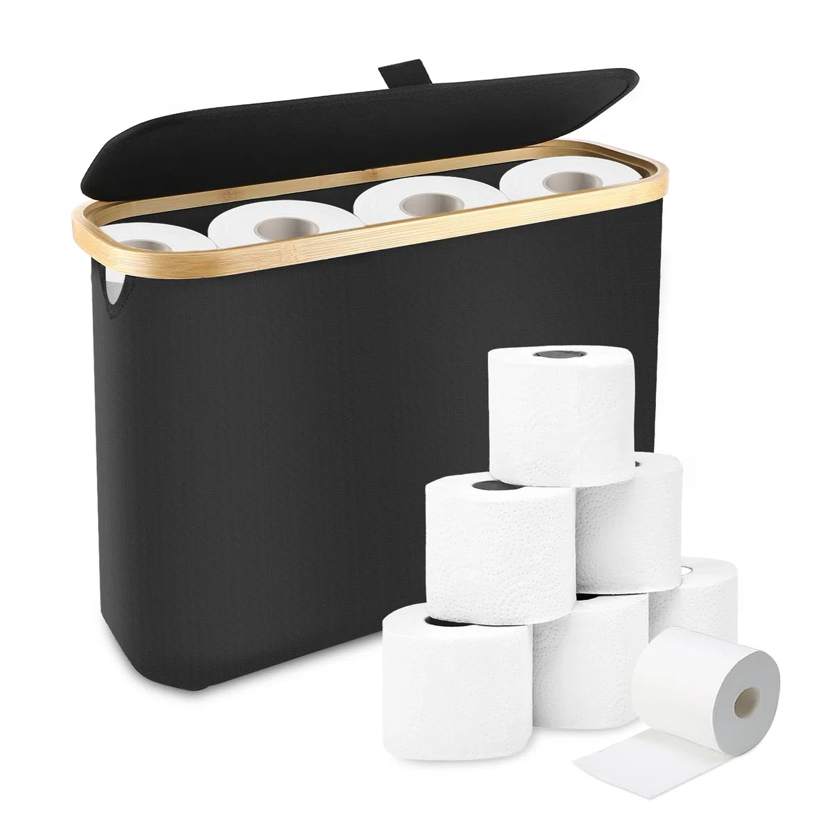 Pavlleen Cesta de Almacenamiento de Papel higiénico con Tapa,Organizador Papel Higiénico para Baño,Organizador de Baño,para Papel Higiénico Estándar de 12 Rollos,Negro