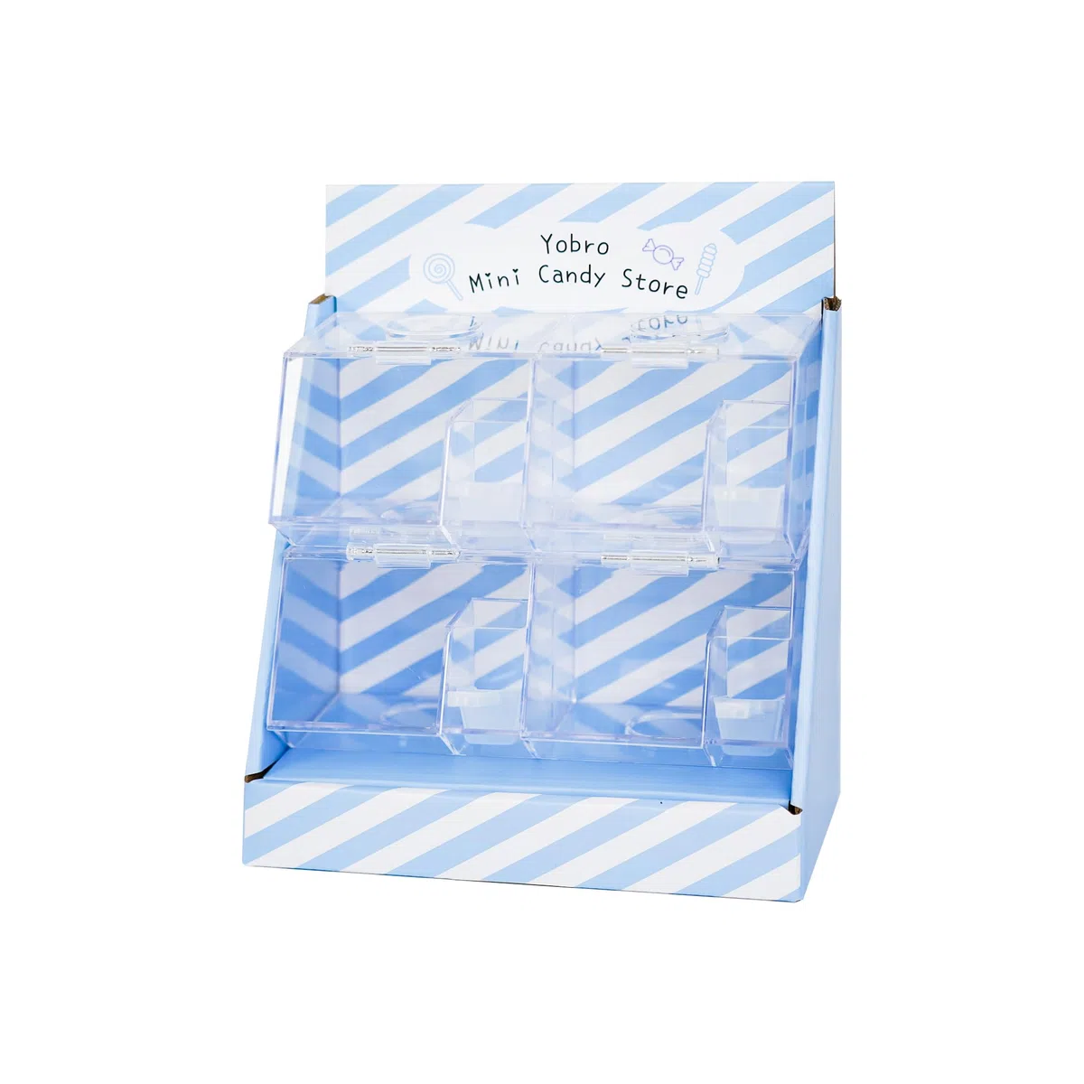 YOBRO Mini tienda de caramelos, dispensador de aperitivos con palas, barra de dulces, almacenamiento de dulces, recipientes acrílicos para alimentos (azul.)