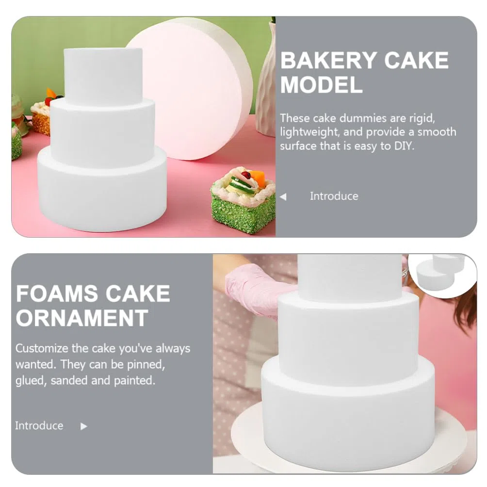 Didiseaon Mannequins De Pasteles Falsos De Espuma 4 Piezas Poliestireno Redondos Tamaños 4-10 Pulgadas Para Decoración De Tartas Exhibiciones Bodas Cumpleaños