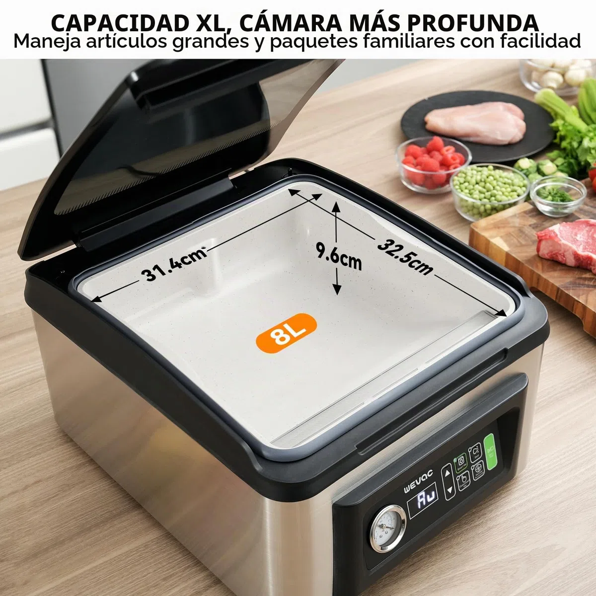 Wevac CV12Pro Envasadora al Vacío de Cámara 430W, Bandeja Extraíble&Lavable | Temporizador automático inteligente de vacío, cámara profunda y diseño fácil de limpiar, grado comercial