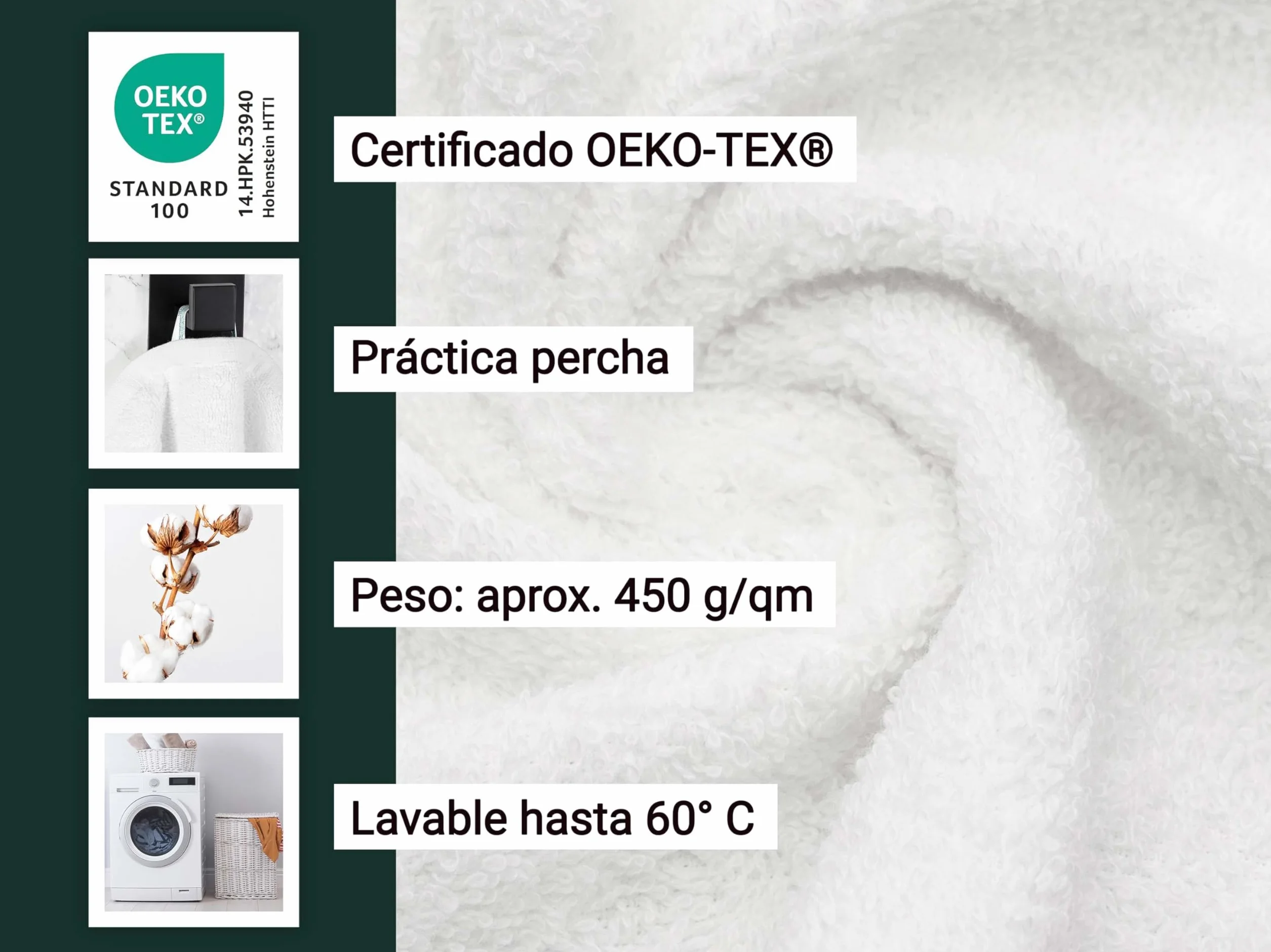 ZOLLNER 2 Toallas de baño Grandes 100% algodón, 100x150 cm, Blancas, 450 g