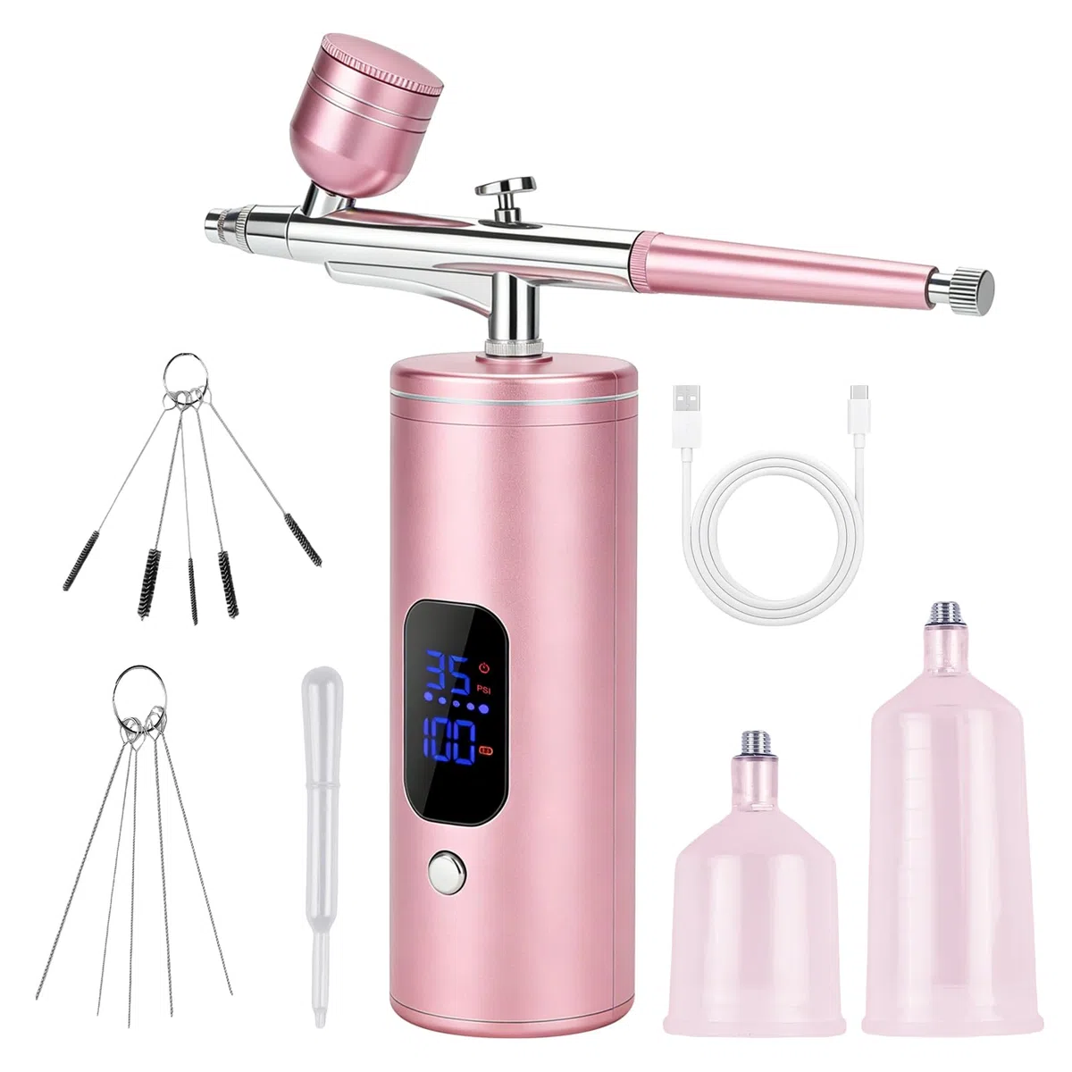 Juego de aerógrafo inalámbrico con compresor, 38 PSI portátil con batería, kit de aerógrafo recargable, pistola de aerógrafo de mano + accesorios de limpieza para maquillaje, diseño de uñas