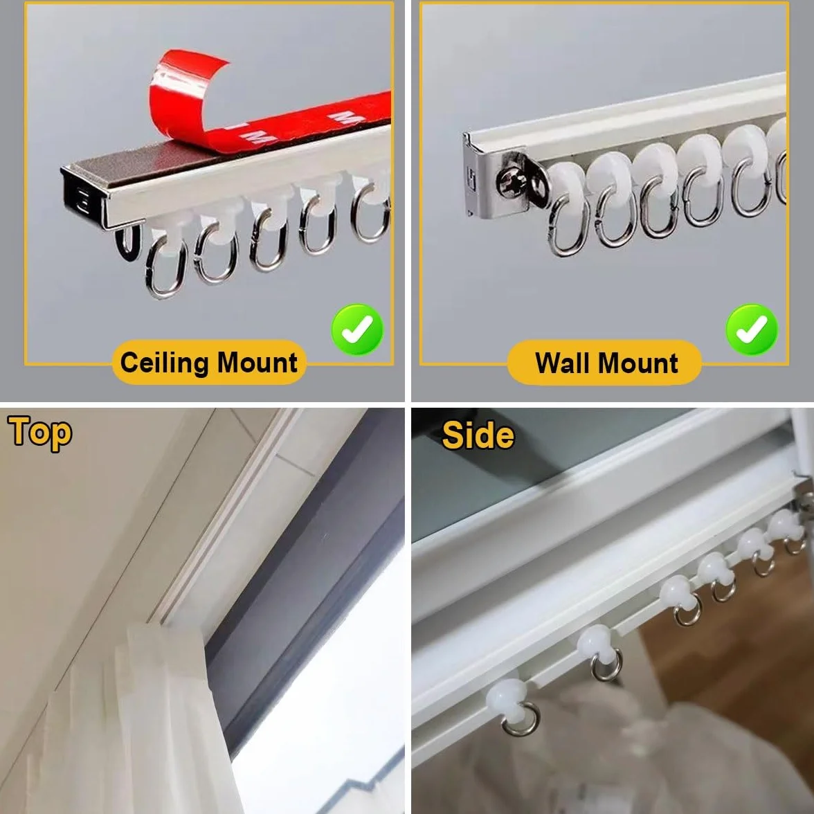 Riel autoadhesivo para rieles deslizantes de 40 a 500 cm, sin necesidad de taladrar, montaje en techo/pared, incluye Hoo Color C, tamaño 3,5 m