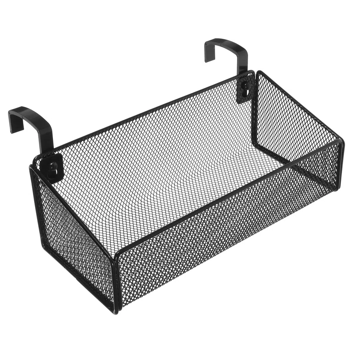 Cesta colgante de metal negro 10,63 x 5,12 x 3,54 pulgadas con gancho para cama organizador de mesita de noche cesta de almacenamiento para dormitorio, oficina