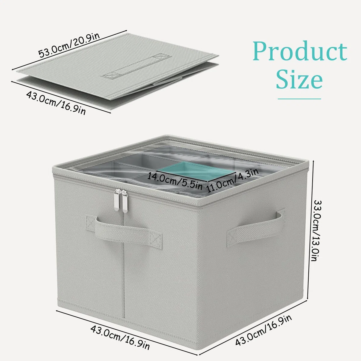 Cajas Organizadoras, Cabe 12 Pares, Guarda Zapatero con Cubierta Transparente, Cestos Almacenaje Plegable con 3 Asas Reforzadas, 43 x 43 x 33 cm, Gris, XSNX01GM-1