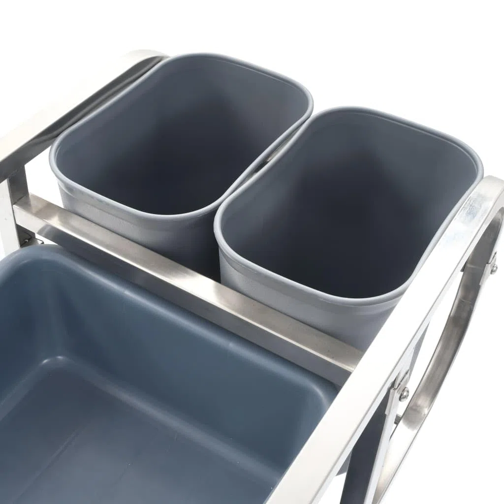 Carro de cocina con marco de acero inoxidable y recipientes de plástico, 82 x 43,5 x 93 cm, carrito con 4 ruedas y frenos, para cocina, comedor, transporte de platos y residuos