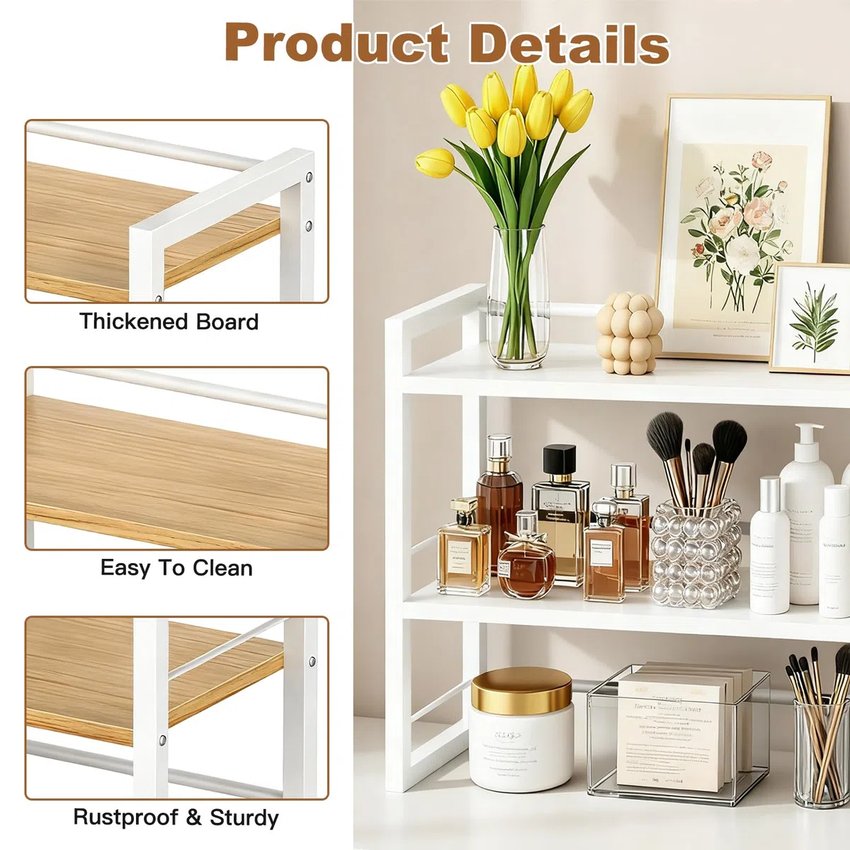Organizador de escritorio para libros, estantería de 2 niveles, estilo rústico, estantería de almacenamiento para escritorio, estantería pequeña de madera y metal